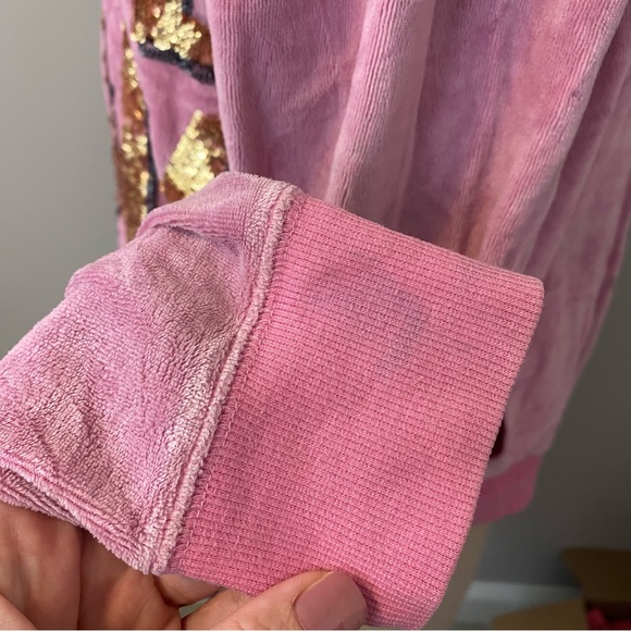 Victoria’s Secret PINK Vintage Rare Velour Full Zip Sequin Hoodie Bubblegum Pink - Picture 6 of 7